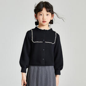 笛莎Deesha 2025秋季新款女童气质甜美撞色花边针织开衫