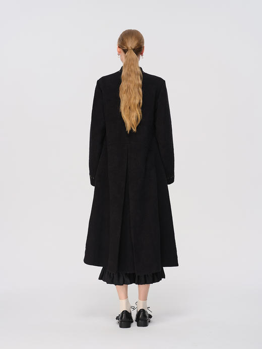 Renlisu 25AW 石墨黑羊毛浮雕提花长外套 商品图2