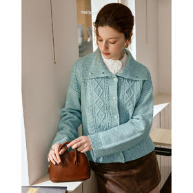 OLrain欧芮儿2025新款秋季设计感翻领麻花毛衣开衫慵懒羊毛上衣女