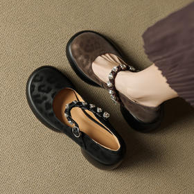 OLD 1304厚底玛丽珍鞋真皮圆头一字带单鞋松糕高跟小皮鞋