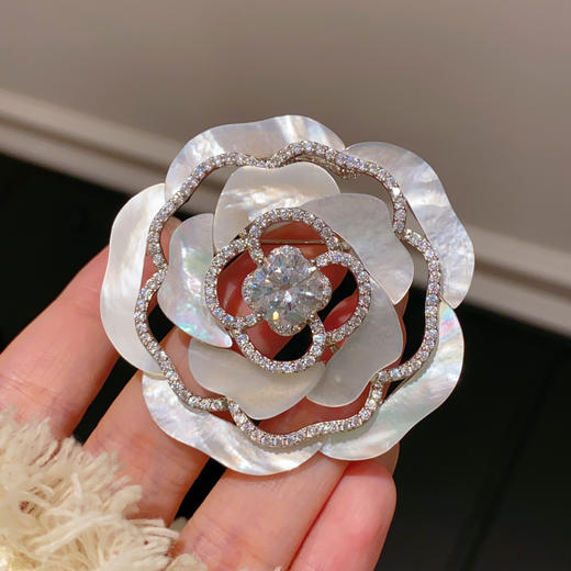 气质晚宴胸花贝母山茶花玫瑰花胸针 商品图2