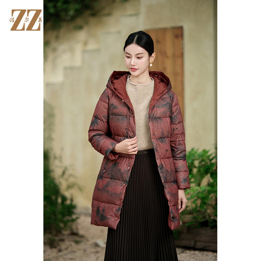 佐尔美冬季新款 国风老钱中长款羽绒服女新年礼M44YY16 商品图1