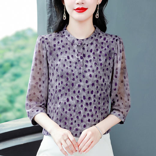 KQL B41N6584圆点气质时尚衬衫休闲圆领薄款中袖雪纺衫 商品图1
