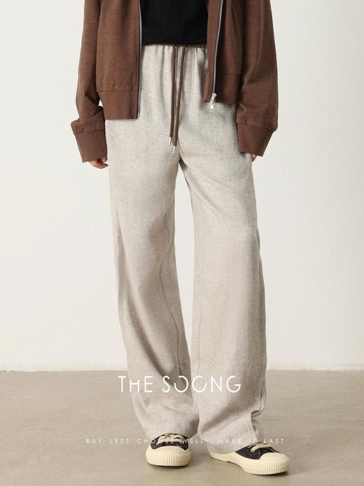 THESOONG "侘寂风美学"瞬瘦亚麻混纺棉松紧腰休闲裤HBKZ6691 商品图0