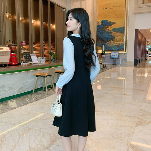 奢姿大码女装2025秋季减龄V领拼接连衣裙胖妹妹蝴蝶结时尚裙子9953869881 商品图3