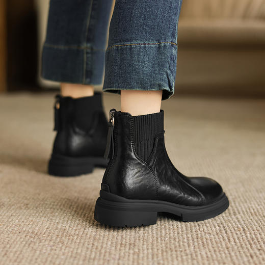 阿么手工女鞋英伦风针织毛线筒圆头短靴新款透气百搭及踝靴3.5CM 商品图3