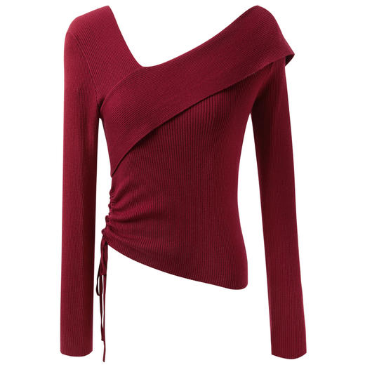 三彩独醒2025秋季新款不规则斜领针织衫设计感毛衫修身打底F 商品图4