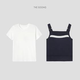THESOONG斫云柔织撞色层次感条纹真两件套T恤上衣HWTX7684