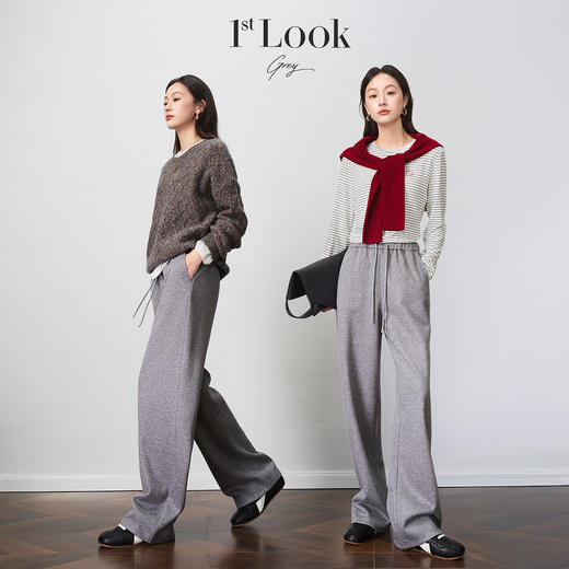 OLrain欧芮儿2025新款女秋季雪尼尔休闲松紧直筒裤慵懒通勤长裤子 商品图3