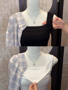69.9💰得2件！“锁骨天花板”🔥【韩剧女主直角肩一字领背心】肩带加宽有弹力不勒卡，完美遮盖住副乳‼️