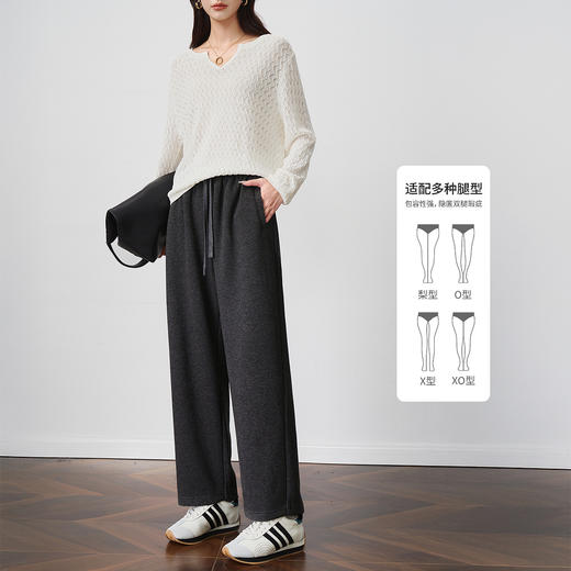 OLrain欧芮儿松紧腰磨毛针织直筒裤女秋季2025新款显瘦抽绳裤子 商品图0