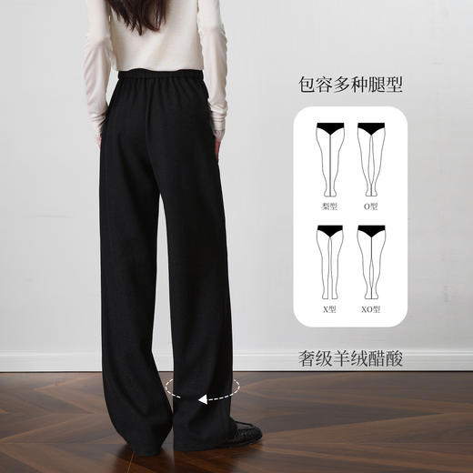 OLrain欧芮儿休闲羊绒醋酸宽松直筒裤女秋季2025新款黑色显瘦裤子 商品图1