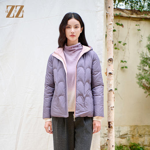 佐尔美冬季新款 双面穿气质连帽羽绒服女M44YY02 商品图0