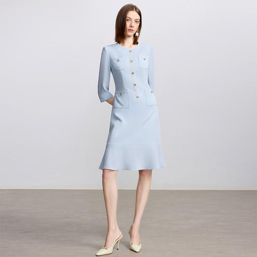 IWY/蓝色西装连衣裙女七分袖法式主持上镜职业裙装美容院上班接待正装Q1433 商品图1