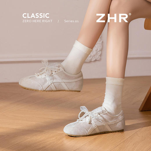ZHR透气芭蕾德训鞋女夏季穿搭薄款2025网纱珍珠鞋带休闲小白鞋 商品图3