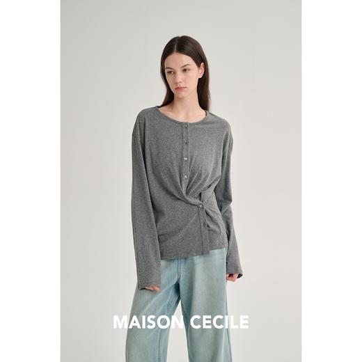 MAISON CECILE 三色/针织亚麻设计感两穿斜门襟开衫上衣 商品图3