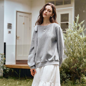 OLrain欧芮儿休闲灰色设计感蝴蝶结宽松卫衣女秋季2025新款上衣