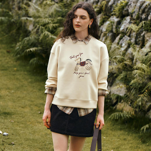 OLrain欧芮儿美式休闲设计感宽松套头卫衣女秋季2025新款圆领上衣 商品图1