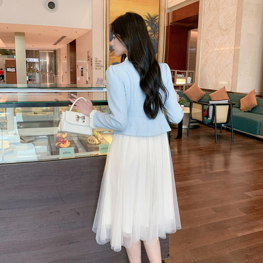 奢姿大码女装2025秋季时尚V领褶皱设计连衣裙胖妹妹气质拼接裙子9953853590 商品图3