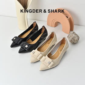 经典鲨2025秋专柜新品牛皮革优雅尖头浅口一脚蹬坡跟单鞋女KD29-537031