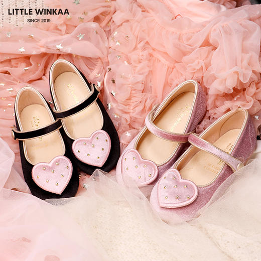 littlewinkaa蘑菇钉爱心女童舞蹈鞋儿童软底公主宝宝单鞋LW31049D 商品图4