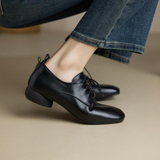 【预售5天】真皮小白鞋女秋季新款百搭中跟单鞋英伦风系带软底舒适深口小皮鞋LYD&726 商品图4