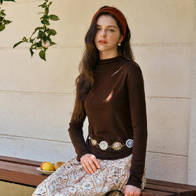 OLrain欧芮儿设计感镂空显瘦半高领针织打底衫女秋季2025新款上衣