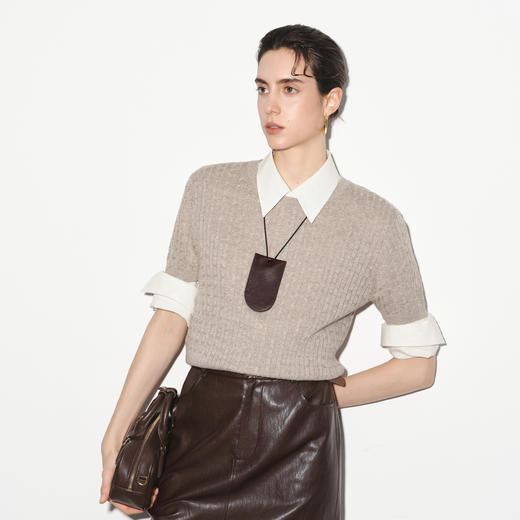 【商场同款】伊芙丽春秋舒适百搭套头短袖毛衫1G2130761 商品图0