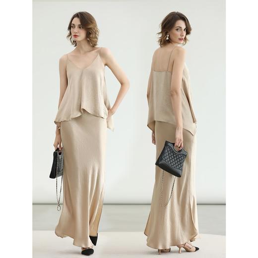 COCOBELLA轻奢100%醋酸缎面斜裁半身裙女气质鱼尾长裙HS3142 商品图2