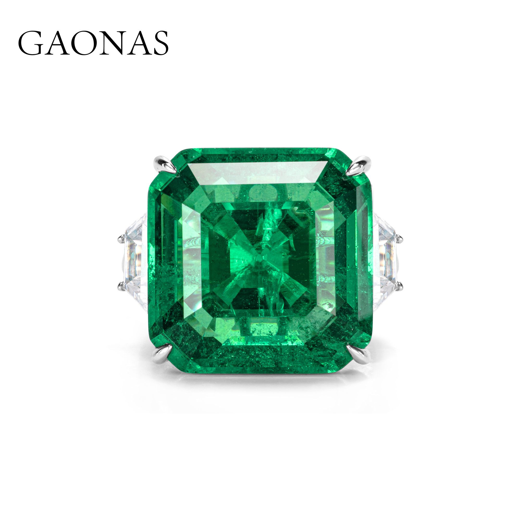 GAONAS 经典臻奢贵气女王绿色方形戒指11475JG