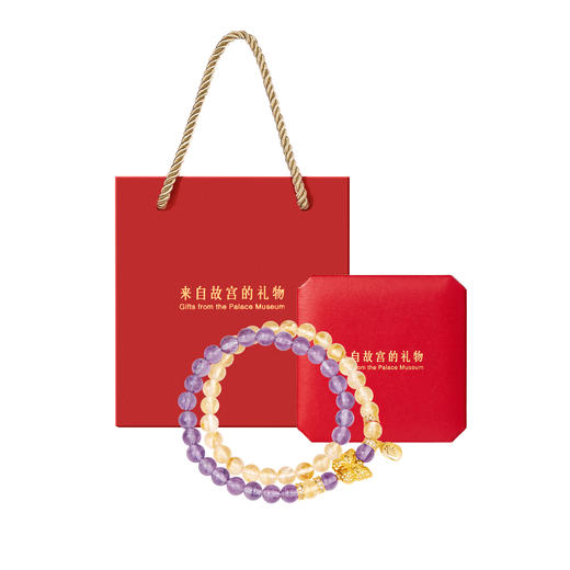 【故宫饰品】福蝶黄水晶紫水晶双圈手串博物馆文创手链生日礼物女 商品图4