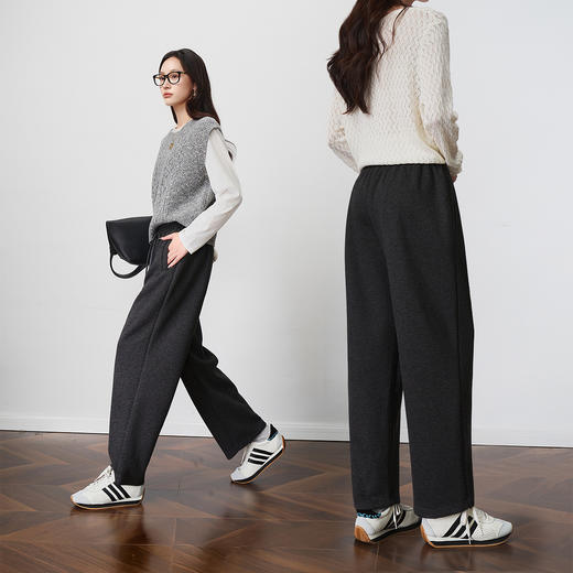 OLrain欧芮儿松紧腰磨毛针织直筒裤女秋季2025新款显瘦抽绳裤子 商品图3