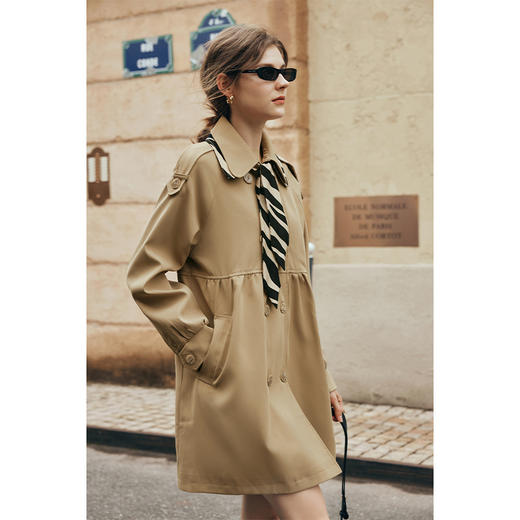 欧芮儿法式翻领中长款风衣外套女秋季2025新款宽松丝巾大衣小个子 商品图3