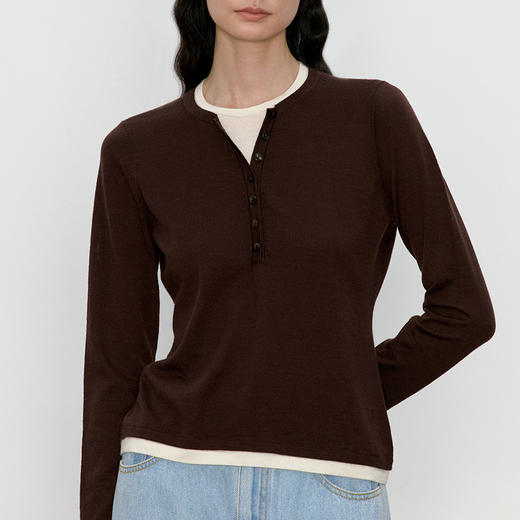 东黎 • 我不被驯化 三缀白 山羊绒混纺女士秋季撞色边套衫 5361 商品图5