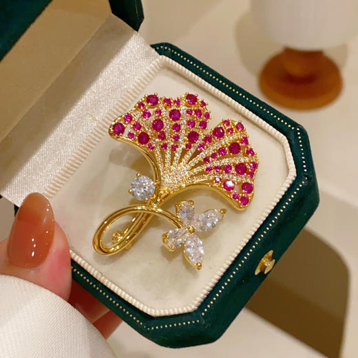 法式复古红银杏叶胸针胸花防走光别针毛衣 商品图2