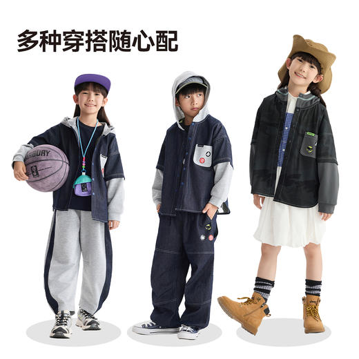 漫画家【元气徽章外套】日系松弛少年感户外牛仔连帽衬衫外套 商品图3