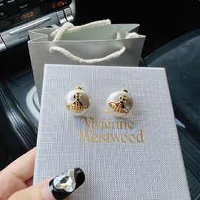 G350薇薇安西太后新品浮雕土星珍珠耳钉