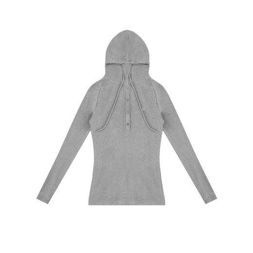 FDR旗舰店 柔软亲肤高弹保暖修身长袖t恤女秋季V领纽扣运动上衣 商品图4