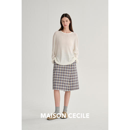 MAISON CECILE 色织复古格子一片式围裹高腰A字半身裙 商品图1