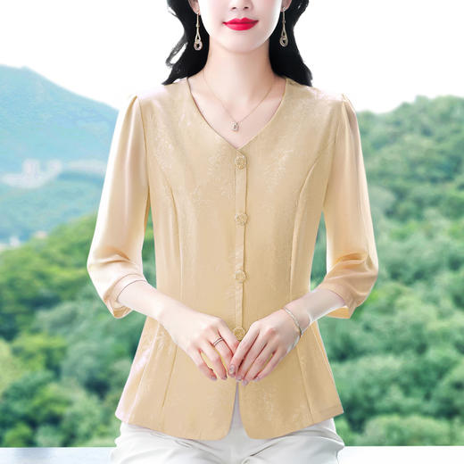 KQL B41N6587纯色中袖衬衫时尚大码上衣宽松遮肚修身显瘦小衫 商品图2