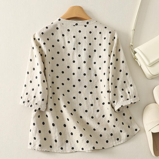 GYH 1368休闲波点衬衫中式盘扣复古宽松透气短袖上衣 商品图1