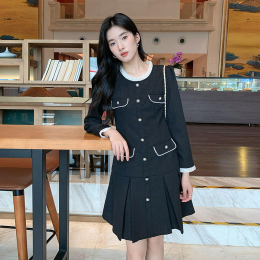 奢姿大码女装2025秋季名媛气质百褶裙子胖妹妹赫本小香风连衣裙9953853583 商品图2