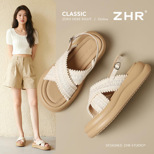 ZHR则则编织度假风厚底凉鞋2025新品松糕底4.5CM增高森系女鞋CE85 商品图0