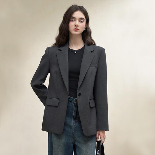 西遇气质通勤格纹袖口翻领垫肩西装外套女秋季百搭休闲西服V2751143 商品图4