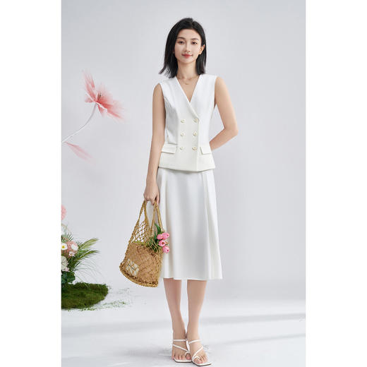 米思阳2026春季老钱风极简双排扣无袖马甲修身显瘦白色外套女4340 商品图4