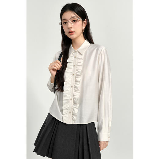 【商场同款】诗凡黎纯色翻领衬衫2025春新款小衫衬衣女3G1120711R 商品图0