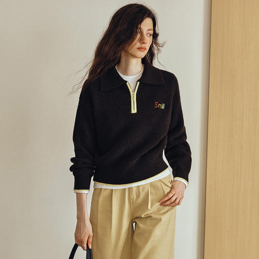 OLrain欧芮儿2025新款女秋季POLO领宽松休闲毛织套头衫宽松上衣 商品图2