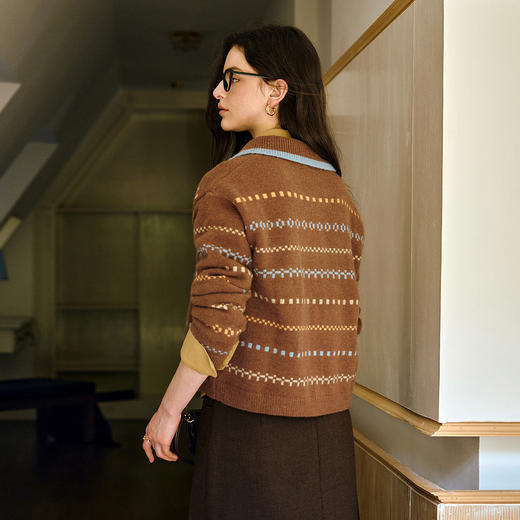 OLrain欧芮儿休闲复古翻领宽松慵懒毛衣开衫女秋季2025新款上衣 商品图3