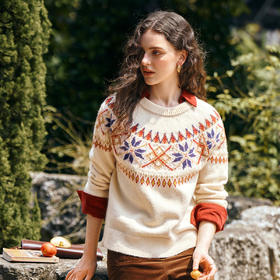 OLrain欧芮儿2025新款女秋季宽松费尔岛复古风圆领套头毛衣针织衫