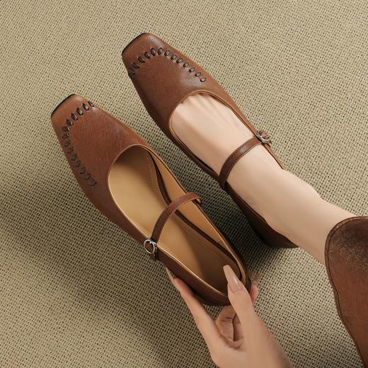 OLD 1313真皮方头玛丽珍鞋低跟单鞋小羊皮皮鞋 商品图3